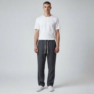 James Perse Standard Pants Men's Sz 4 Gray 100% Linen Drawstring Relaxed Trouser